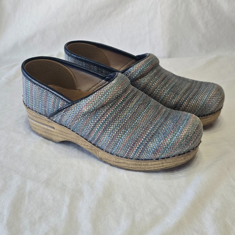 Dansko Jute Pro Clog Artisan Weave Rainbow Slip On Mules Shoes Size 39 US 8.5-9